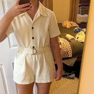 Purple Rain Cream Button-Up Romper